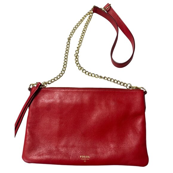 Fossil Red Leather Crossbody Bag With Chain Strap - Picture 1 of 10